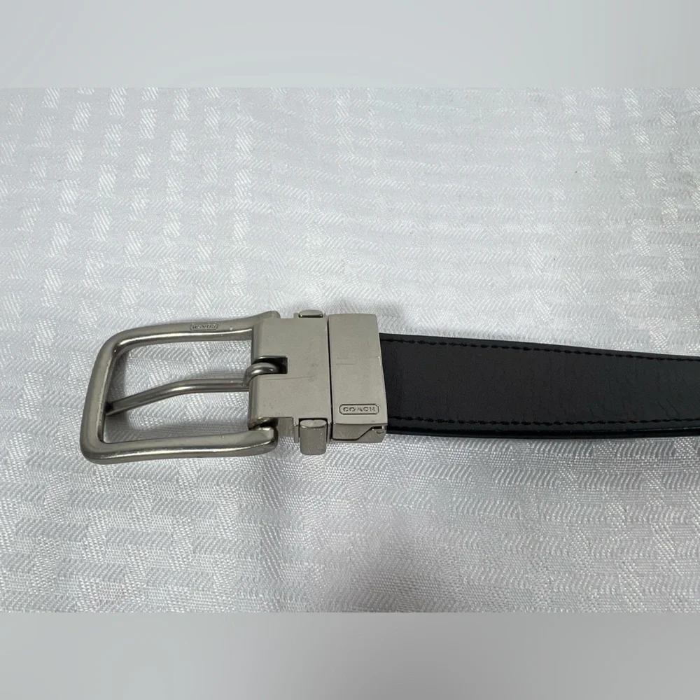 Coach Black Leather Dress Belt Silver Buckle